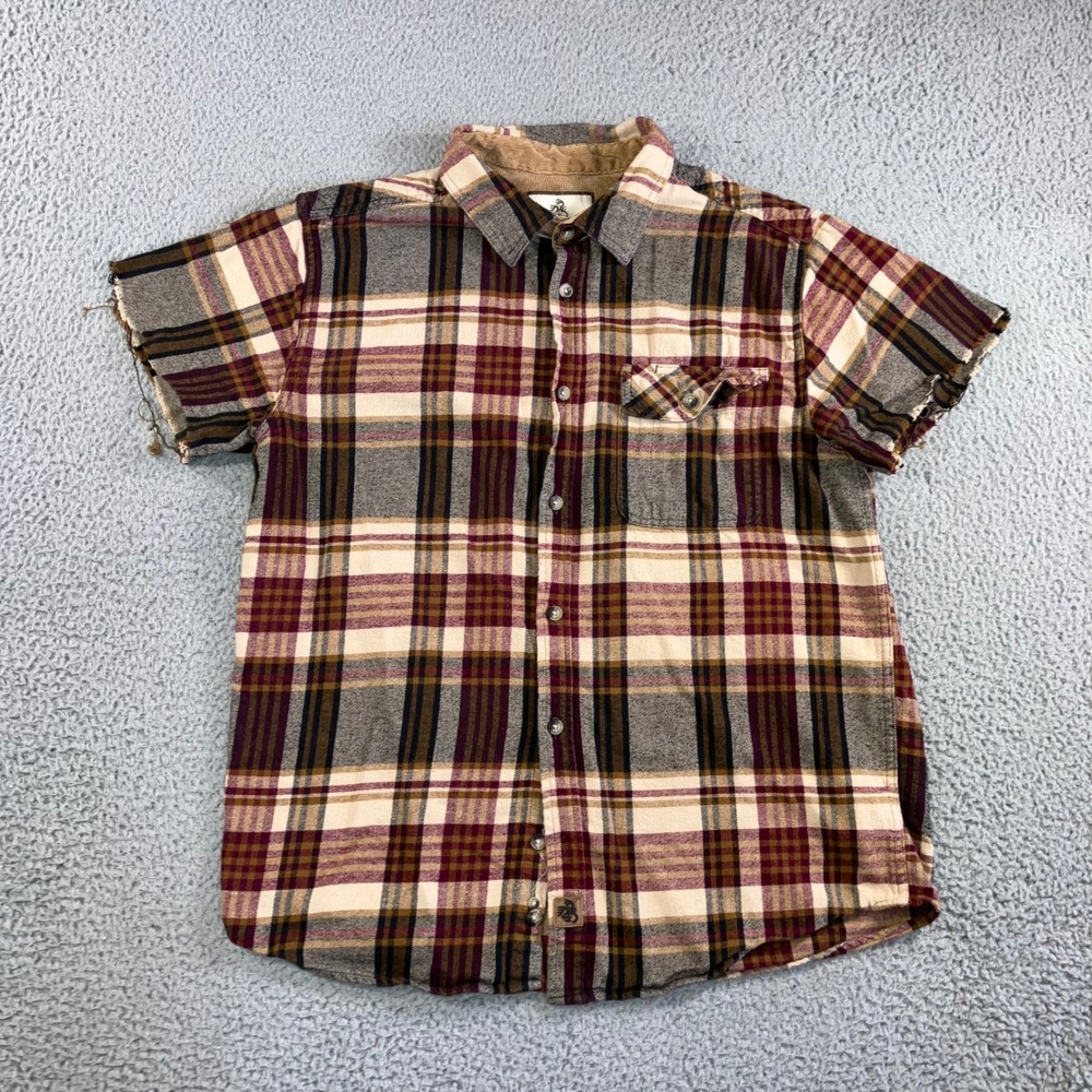 Legendary Whitetails Plaid Shirt Men L Custom S/S Frayed Flannel Outdoor Rugged